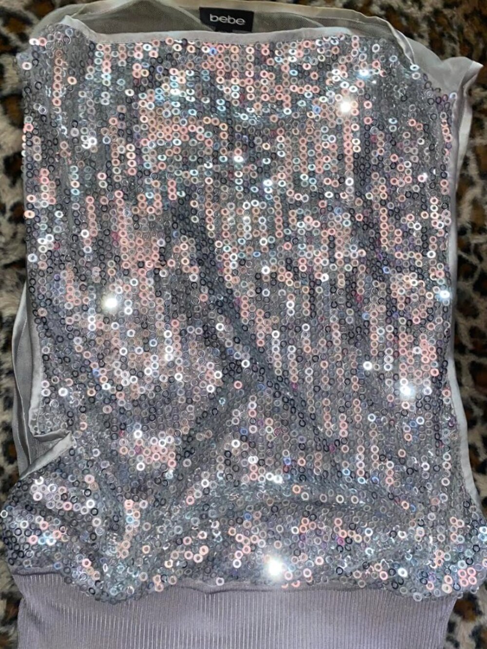 BEBE Silver Sequin Strapless Tube Top Glam Party Y2K M